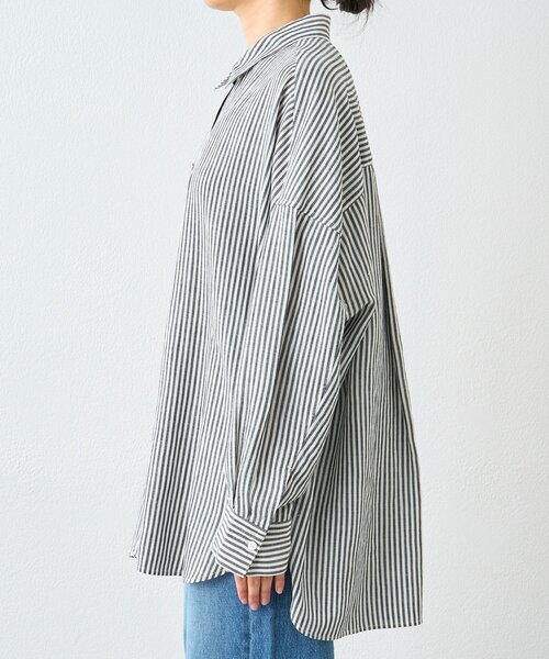 RIVE DROITE（リヴドロワ）の「【女性らしい抜け感】リネン混ストライプシャツ（シャツ/ブラウス・レディース・ブラック/ライトベージュ・FREE）」の7枚目の写真