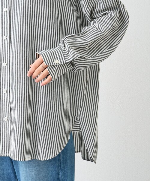 RIVE DROITE（リヴドロワ）の「【女性らしい抜け感】リネン混ストライプシャツ（シャツ/ブラウス・レディース・ブラック/ライトベージュ・FREE）」の3枚目の写真