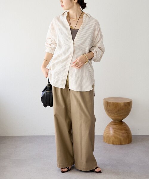 RIVE DROITE（リヴドロワ）の「【女性らしい抜け感】リネン混ストライプシャツ（シャツ/ブラウス・レディース・ブラック/ライトベージュ・FREE）」の21枚目の写真