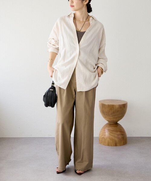 RIVE DROITE（リヴドロワ）の「【女性らしい抜け感】リネン混ストライプシャツ（シャツ/ブラウス・レディース・ブラック/ライトベージュ・FREE）」の20枚目の写真