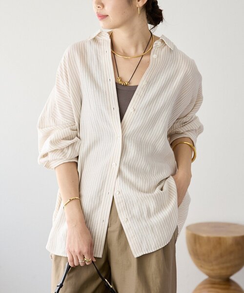 RIVE DROITE（リヴドロワ）の「【女性らしい抜け感】リネン混ストライプシャツ（シャツ/ブラウス・レディース・ブラック/ライトベージュ・FREE）」の17枚目の写真