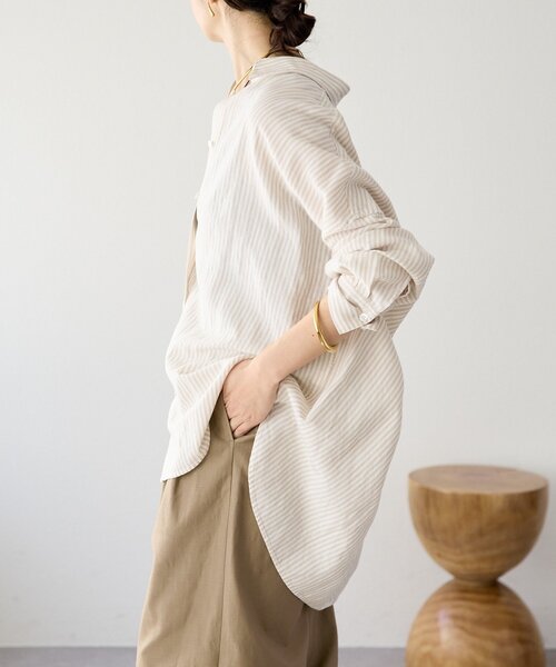 RIVE DROITE（リヴドロワ）の「【女性らしい抜け感】リネン混ストライプシャツ（シャツ/ブラウス・レディース・ブラック/ライトベージュ・FREE）」の16枚目の写真