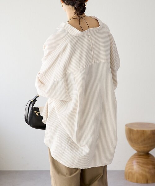 RIVE DROITE（リヴドロワ）の「【女性らしい抜け感】リネン混ストライプシャツ（シャツ/ブラウス・レディース・ブラック/ライトベージュ・FREE）」の15枚目の写真