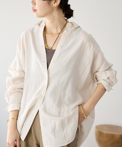 RIVE DROITE（リヴドロワ）の「【女性らしい抜け感】リネン混ストライプシャツ（シャツ/ブラウス・レディース・ブラック/ライトベージュ・FREE）」の13枚目の写真