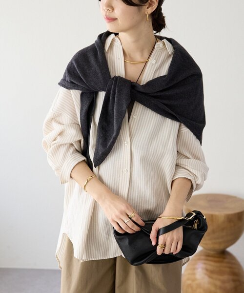 RIVE DROITE（リヴドロワ）の「【女性らしい抜け感】リネン混ストライプシャツ（シャツ/ブラウス・レディース・ブラック/ライトベージュ・FREE）」の12枚目の写真