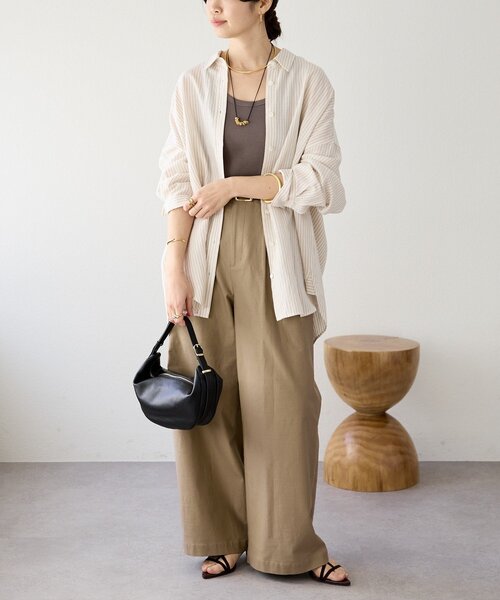 RIVE DROITE（リヴドロワ）の「【女性らしい抜け感】リネン混ストライプシャツ（シャツ/ブラウス・レディース・ブラック/ライトベージュ・FREE）」の11枚目の写真