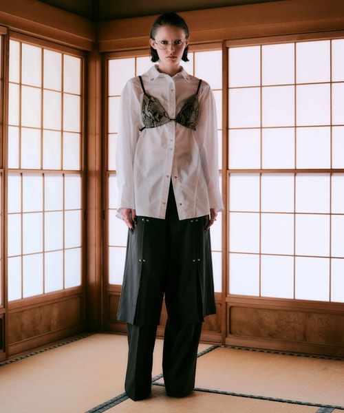 CREO STORE(クレオストア)の「【TAJEN:T】TUCK DESIGN STUDS 2WAY PANTS/タックデザイン スタッズ2WAY パンツ/ セットアップ着用可能(スラックス・レディース・ブラウン/チャコールグレー・2/1)」の4枚目の写真