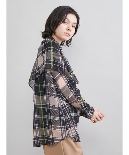 Mila Owen ミラ オーウェン ブラウス シャツ トップス ブラック ホワイト 黒 白 0 長袖 チェック リボン ボウタイ 22春夏 女性 着回し 普段使い【レディース】 チェックボウタイブラウス（シャツ/ブラウス）｜Mila Owen（ミラ