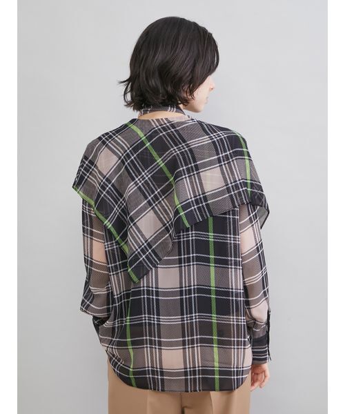 2021SS　新作　SEVENTEN　ボウタイブラウス(チェック)　半袖 再入荷】チェックブラウス(ベージュ) - seventen