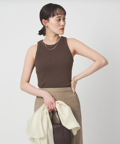 green label relaxing（グリーンレーベルリラクシング）の「アメリカン スリーブ タンクトップ 抗菌（タンクトップ・レディース・ダークブラウン/ベージュ/ブラック/オフホワイト・FREE）」の5枚目の写真