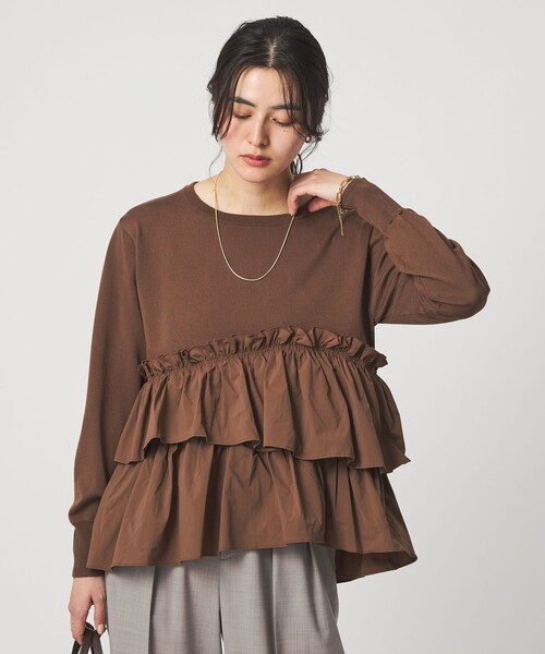 green label relaxing(グリーンレーベルリラクシング)の「ティアード ドッキング プルオーバー ニット 3(ニット/セーター・レディース・ブラック/ブラウン/ネイビー・FREE)」の3枚目の写真