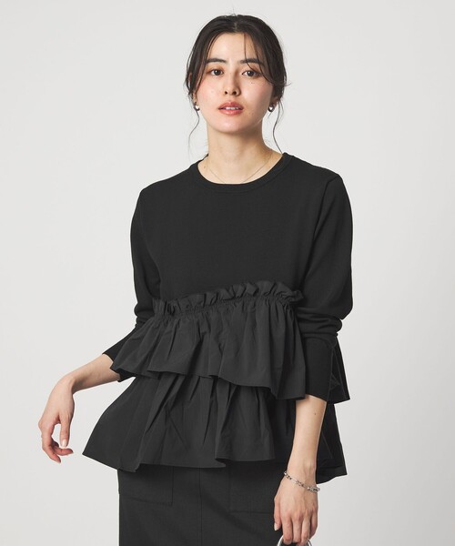 green label relaxing(グリーンレーベルリラクシング)の「ティアード ドッキング プルオーバー ニット 3(ニット/セーター・レディース・ブラック/ブラウン/ネイビー・FREE)」の2枚目の写真