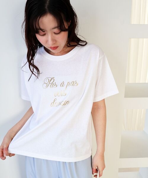 le.coeur blanc(ルクールブラン)の「ハクフレーズTシャツ(Tシャツ/カットソー・レディース・オフホワイト/ネイビー/モカ・38)」の7枚目の写真