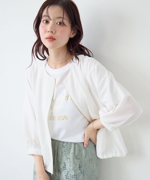 le.coeur blanc(ルクールブラン)の「ハクフレーズTシャツ(Tシャツ/カットソー・レディース・オフホワイト/ネイビー/モカ・38)」の4枚目の写真