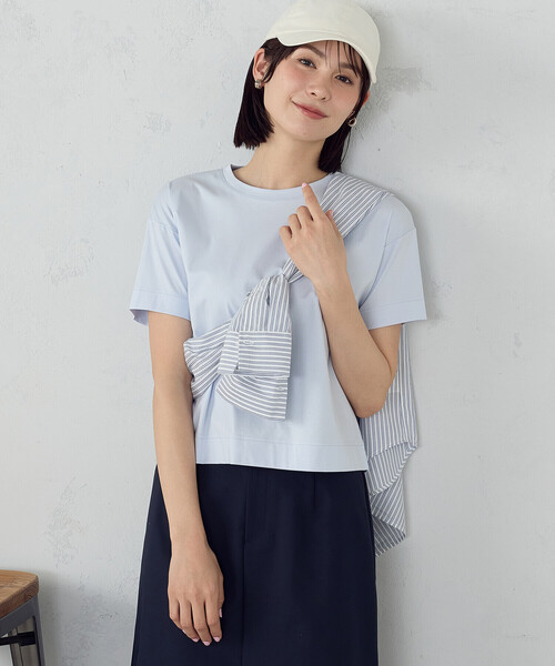 COMME CA ISM(コムサイズム)の「ボックスシルエット クロップド丈Tシャツ(Tシャツ/カットソー・レディース・チャコール/ブラック/サックスブルー/ホワイト・X-LARGE/LARGE/MEDIUM/SMALL)」の4枚目の写真