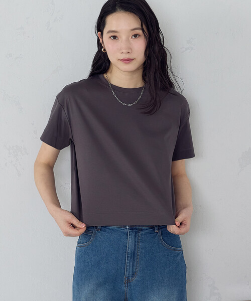 COMME CA ISM(コムサイズム)の「ボックスシルエット クロップド丈Tシャツ(Tシャツ/カットソー・レディース・チャコール/ブラック/サックスブルー/ホワイト・X-LARGE/LARGE/MEDIUM/SMALL)」の12枚目の写真
