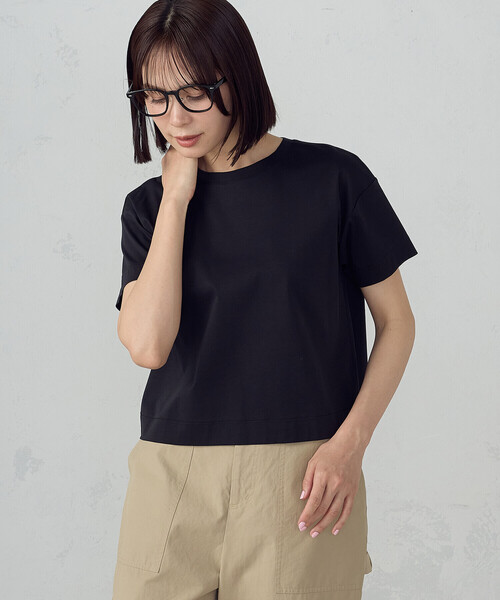 COMME CA ISM(コムサイズム)の「ボックスシルエット クロップド丈Tシャツ(Tシャツ/カットソー・レディース・チャコール/ブラック/サックスブルー/ホワイト・X-LARGE/LARGE/MEDIUM/SMALL)」の9枚目の写真