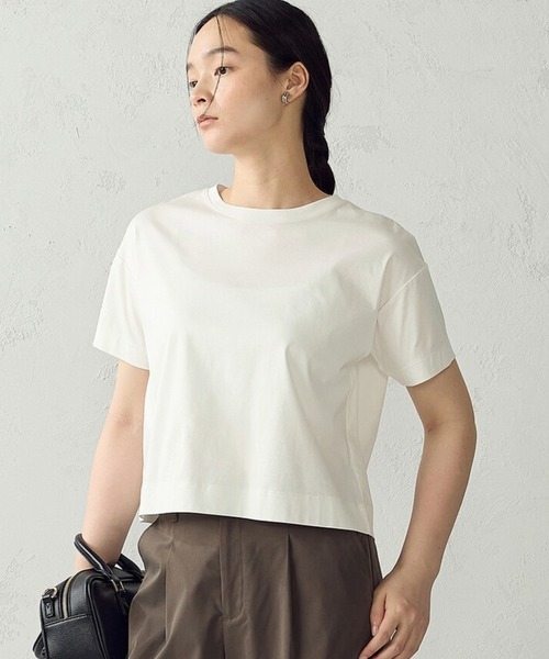 COMME CA ISM(コムサイズム)の「ボックスシルエット クロップド丈Tシャツ(Tシャツ/カットソー・レディース・チャコール/ブラック/サックスブルー/ホワイト/ダークブラウン・X-LARGE/LARGE/MEDIUM/SMALL)」の1枚目の写真
