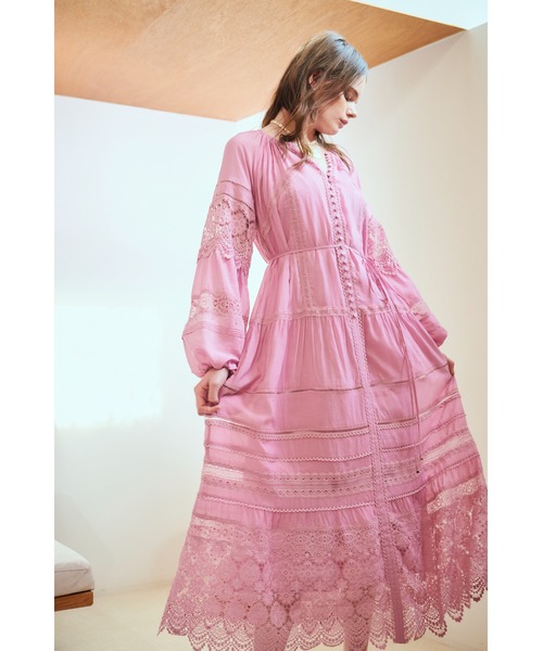Estella.K(エステラケー)の「Nora Lace Trim Dress 2 レース切り替えティーアードドレス 2(ワンピース・レディース・ピンク/サックスブルー/ホワイト系その他・FREE)」の6枚目の写真