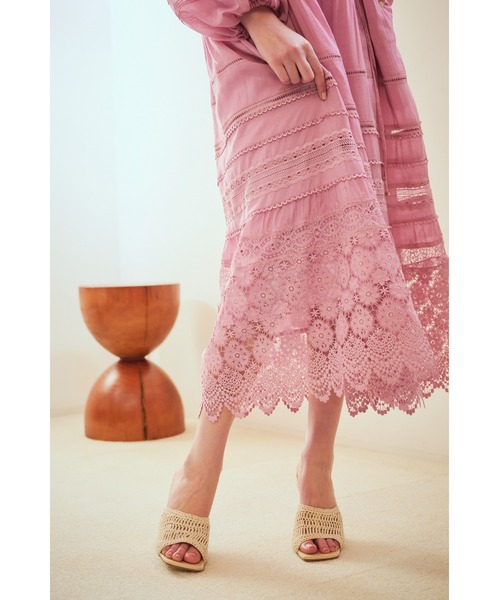 Estella.K(エステラケー)の「Nora Lace Trim Dress 2 レース切り替えティーアードドレス 2(ワンピース・レディース・ピンク/サックスブルー/ホワイト系その他・FREE)」の7枚目の写真