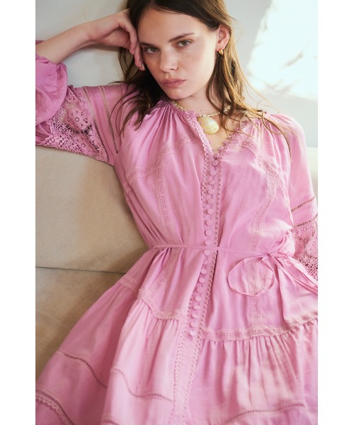 Estella.K(エステラケー)の「Nora Lace Trim Dress 2 レース切り替えティーアードドレス 2(ワンピース・レディース・ピンク/サックスブルー/ホワイト系その他・FREE)」の11枚目の写真