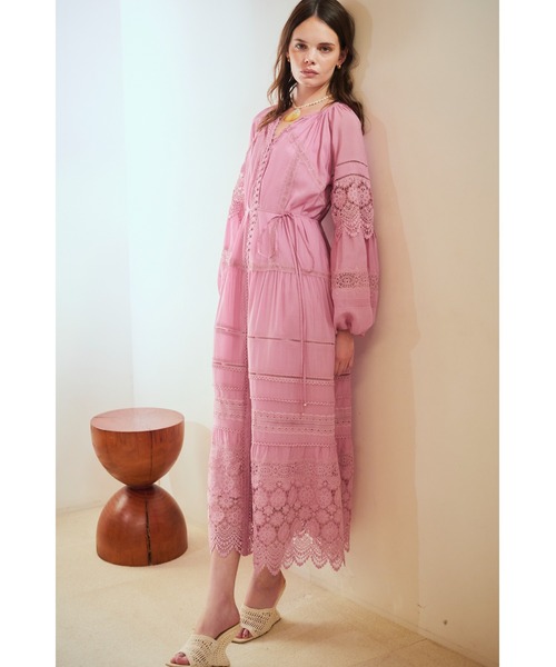 Estella.K(エステラケー)の「Nora Lace Trim Dress 2 レース切り替えティーアードドレス 2(ワンピース・レディース・ピンク/サックスブルー/ホワイト系その他・FREE)」の4枚目の写真
