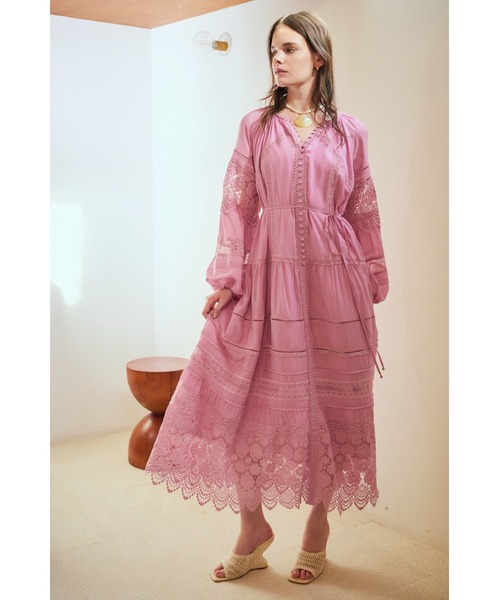 Estella.K(エステラケー)の「Nora Lace Trim Dress 2 レース切り替えティーアードドレス 2(ワンピース・レディース・ピンク/サックスブルー/ホワイト系その他・FREE)」の5枚目の写真