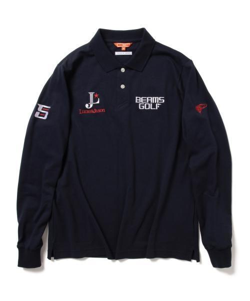 BEAMS GOLF ORANGE LABEL 長袖ポロシャツ ORANGE LABEL アーチロゴ 切替え ストレッチ 長袖ポロシャツ(UVカット