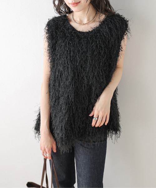 CURA CLOSET(キュラ クローゼット)の「前後2WAYフリンジベスト(ベスト・レディース・ブラック/アイボリー・フリー)」の2枚目の写真