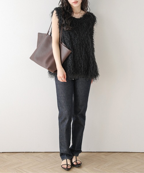 CURA CLOSET(キュラ クローゼット)の「前後2WAYフリンジベスト(ベスト・レディース・ブラック/アイボリー・フリー)」の3枚目の写真
