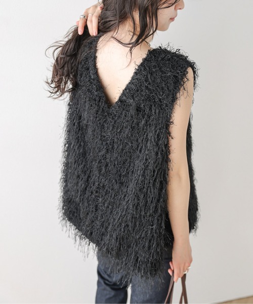 CURA CLOSET(キュラ クローゼット)の「前後2WAYフリンジベスト(ベスト・レディース・ブラック/アイボリー・フリー)」の4枚目の写真