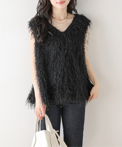 CURA CLOSET(キュラ クローゼット)の「前後2WAYフリンジベスト(ベスト・レディース・ブラック/アイボリー・フリー)」の5枚目の写真