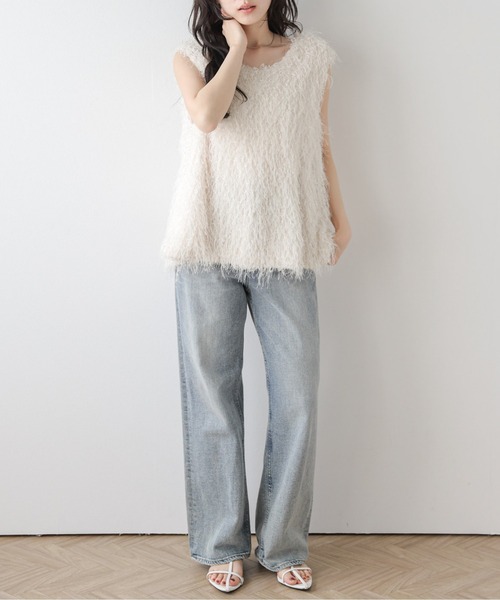 CURA CLOSET(キュラ クローゼット)の「前後2WAYフリンジベスト(ベスト・レディース・ブラック/アイボリー・フリー)」の7枚目の写真