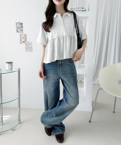Ada.(エイダ)の「配色カラー ペプラム 半袖 トップス(Tシャツ/カットソー・レディース・アイボリー/ブラック/オートミール・FREE)」の19枚目の写真