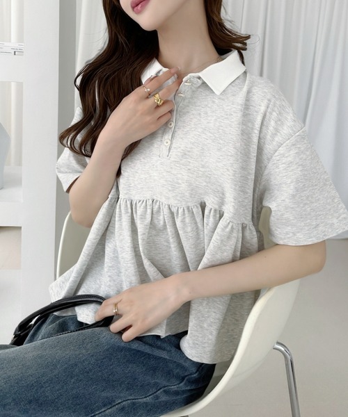 Ada.(エイダ)の「配色カラー ペプラム 半袖 トップス(Tシャツ/カットソー・レディース・アイボリー/ブラック/オートミール・FREE)」の15枚目の写真