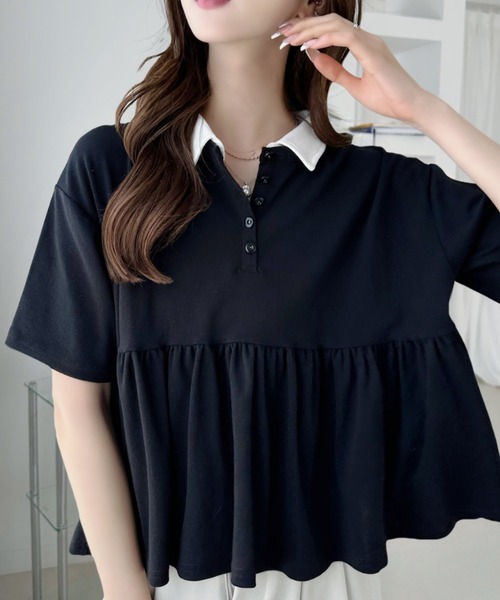 Ada.(エイダ)の「配色カラー ペプラム 半袖 トップス(Tシャツ/カットソー・レディース・アイボリー/ブラック/オートミール・FREE)」の20枚目の写真