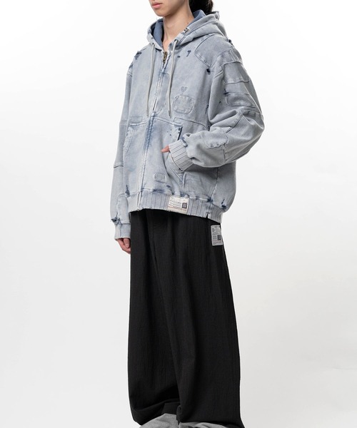 Maison MIHARA YASUHIRO（メゾンミハラヤスヒロ）の「【MIHARAYASUHIRO/ミハラヤスヒロ】Bleached Repair Zip-Up Hoodie / A16PK541 ZIP UP PARKA（パーカー・メンズ・グレー/ブラック・44/48/46）」の10枚目の写真