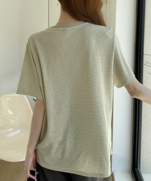 Ada.(エイダ)の「ミジンコボーダー 胸刺繍ロゴ 半袖Tシャツ(Tシャツ/カットソー・レディース・ブラック/ホワイト/グリーン・FREE)」の14枚目の写真