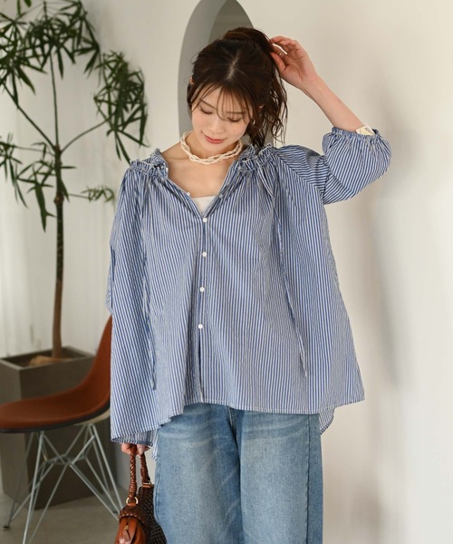 Muffiny(マフィニー)の「フリルネック パフスリーブストライプブラウス(シャツ/ブラウス・レディース・ライトブルー/ネイビー/ブラック/ブルー・MEDIUM)」の15枚目の写真