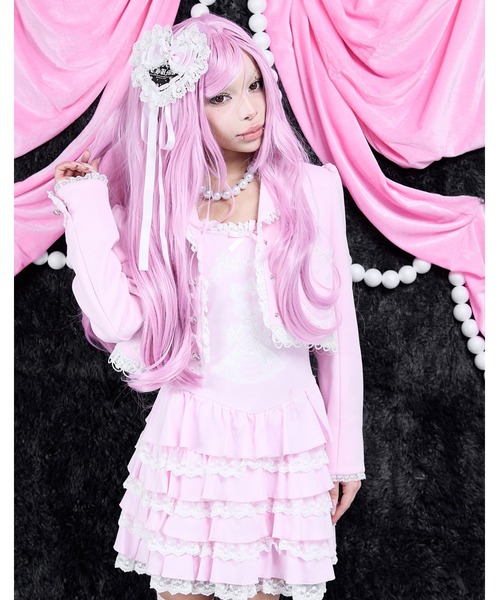 AVENCHUMU(アバンチュウム)の「Lolita skull print tiered cami one-piece(ワンピース・レディース・ブラック/ブラック×ピンク/ホワイト×ピンク・FREE)」の4枚目の写真