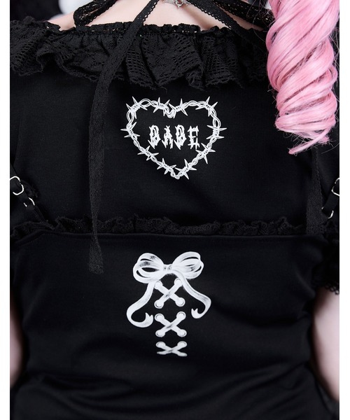 AVENCHUMU(アバンチュウム)の「Lolita skull print tiered cami one-piece(ワンピース・レディース・ブラック/ブラック×ピンク/ホワイト×ピンク・FREE)」の6枚目の写真