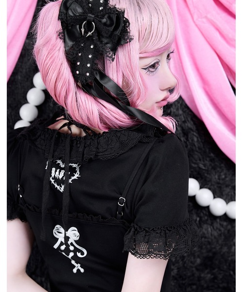 AVENCHUMU(アバンチュウム)の「Lolita skull print tiered cami one-piece(ワンピース・レディース・ブラック/ブラック×ピンク/ホワイト×ピンク・FREE)」の5枚目の写真