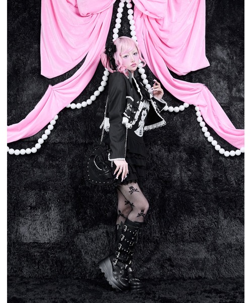 AVENCHUMU(アバンチュウム)の「Lolita skull print tiered cami one-piece(ワンピース・レディース・ブラック/ブラック×ピンク/ホワイト×ピンク・FREE)」の10枚目の写真