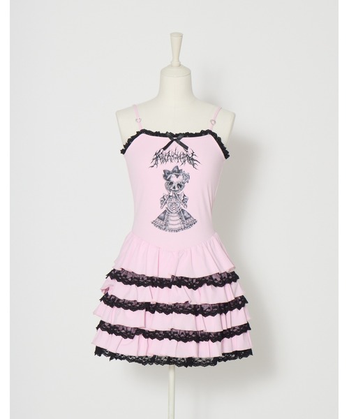 AVENCHUMU(アバンチュウム)の「Lolita skull print tiered cami one-piece(ワンピース・レディース・ブラック/ブラック×ピンク/ホワイト×ピンク・FREE)」の12枚目の写真
