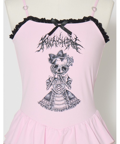 AVENCHUMU(アバンチュウム)の「Lolita skull print tiered cami one-piece(ワンピース・レディース・ブラック/ブラック×ピンク/ホワイト×ピンク・FREE)」の15枚目の写真