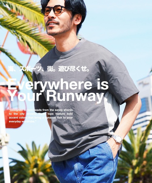 jiggys shop（ジギーズショップ）の「接触冷感 速乾 ナイロン シャカシャカ サイドメッシュ 裾ドローコード 半袖Tシャツ（Tシャツ/カットソー・メンズ・ブルー/チャコールグレー/ブラック/カーキ/ベージュ・MEDIUM/LARGE/X-LARGE）」の6枚目の写真