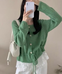 LAFFMO（ラフモ）の「裾レースレイヤード風ニットカーディガン（カーディガン/ボレロ）」