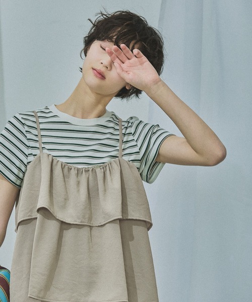 LAKOLE（ラコレ）の「リネンライクティアードキャミ / 657242（キャミソール・レディース・ライトグリーン/チャコール/アイボリー/グレイッシュベージュ・FREE）」の4枚目の写真