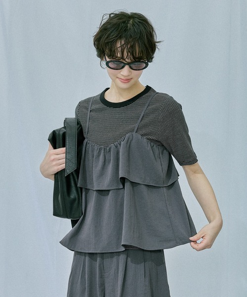 LAKOLE（ラコレ）の「リネンライクティアードキャミ / 657242（キャミソール・レディース・ライトグリーン/チャコール/アイボリー/グレイッシュベージュ・FREE）」の3枚目の写真