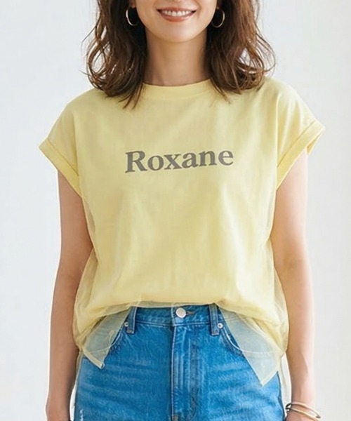 MULEXS(ミューレクス)の「Roxane チュールレイヤードロゴTシャツ レディース フレンチスリーブ シアー切替 ゆったり体型カバー 半袖トップス(Tシャツ/カットソー・レディース・ネイビー/イエロー/ホワイト・M/L)」の7枚目の写真